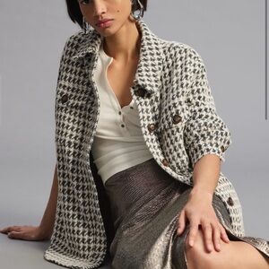 Houndstooth Knit Shirt Jacket